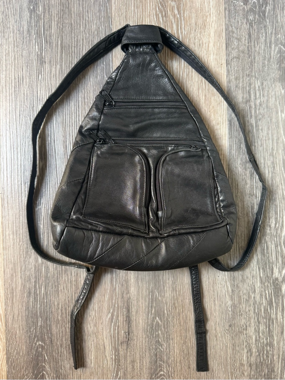 Vintage Small Black Leather Sling Backpack Perfect for Everyday!